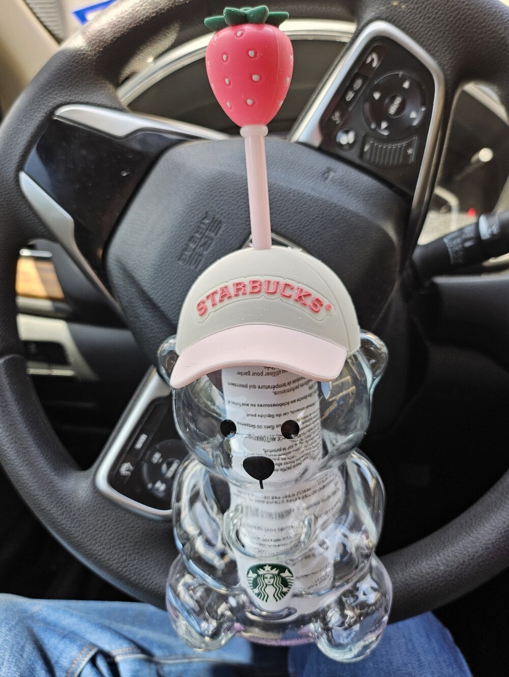 Starbucks Clear Bear Kids Bottle with Pink Strawberry Straw